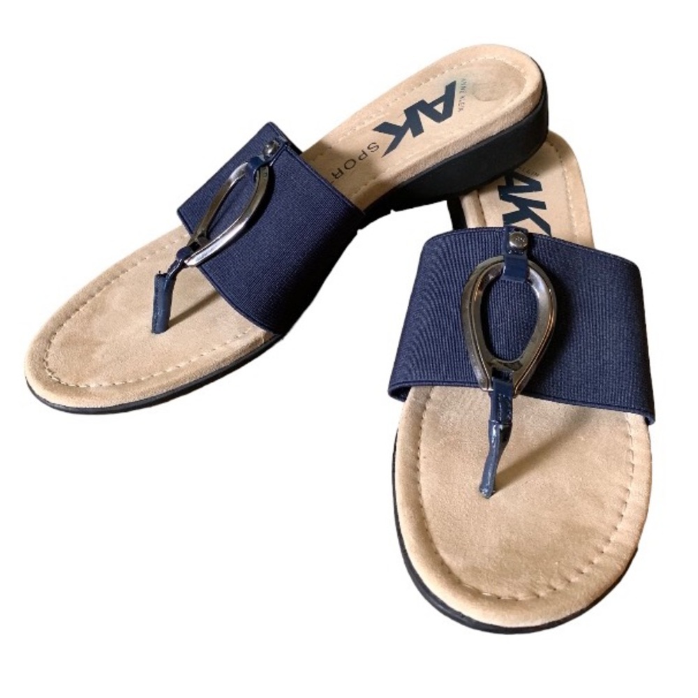 Anne Klein Sport Kirsikka Thong Navy Slide Sandals Sz 8